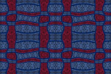 Textured African fabric, red and blue colors