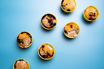 pancakes breakfast pastries on a blue background