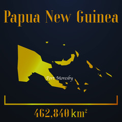 Papua New Guinea  golden solid country outline silhouette, realistic piece of world map template, for infographic, vector illustration, isolated object, background. From all countries set 