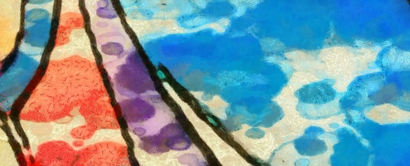 Abstract chaotic watercolor spots and lines on vintage paper. Artistic drawing texture background.