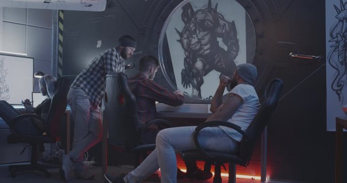 Video game developers working on game art