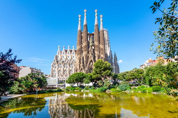 Sagrada Familia Cathedral in Barcelona, Spain - obrazy, fototapety, plakaty