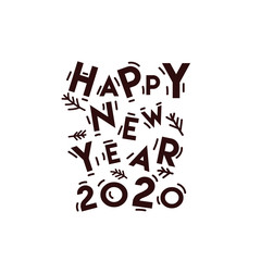 Happy New Year 2020. Vector greeting card. Dark red lettering.