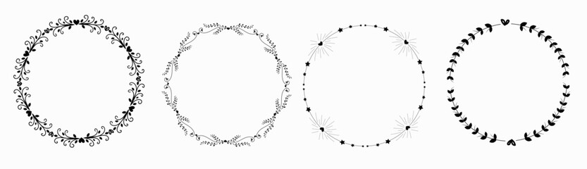 set wreaht vector with flowers and leaves. Wreath ornaments illustration. 
