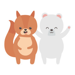 Obraz na płótnie Canvas cute polar bear and squirrel cartoon