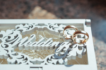 wedding rings, Wedding rings on a wooden white box