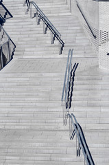 Aerial view of polished concrete stairs with metal handrails