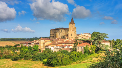 Summer landscape - view of the village of Lavardens, in the historical province Gascony, the region of Occitanie of southwestern France - obrazy, fototapety, plakaty
