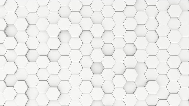 Abstract white hexagons moving background.
