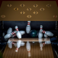 Bowling strike, green ball