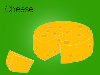 Round yellow cheese. Colorful vector illustration can use for promotion, advertisement, with text; for milk themes, market and label design.