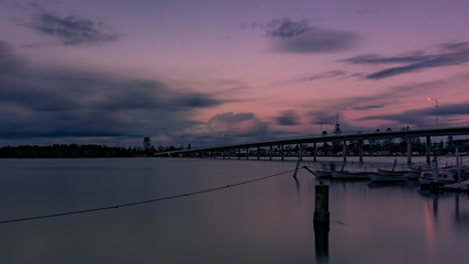 Fototapeta na wymiar Sunset over the bridge at The Entrance, Central Coast NSW