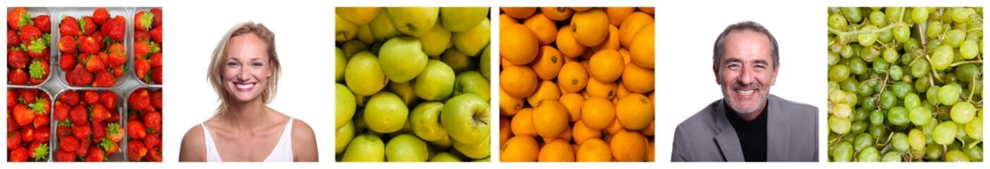 Beautiful people in a collage with healthy food