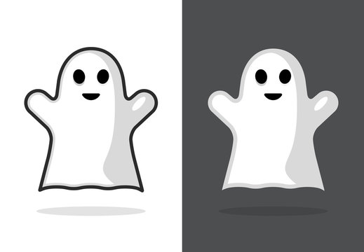 Cute ghost icon halloween boo vector illustration, funny ghost face