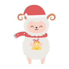 cute sheep with scarf and bell merry christmas