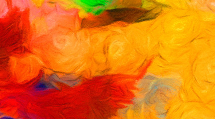 Abstract design pattern in happy bright colors, warm volume brush strokes on canvas, template backdrop for print flyers, banners, advertising production, invitations and cards, web graphic background