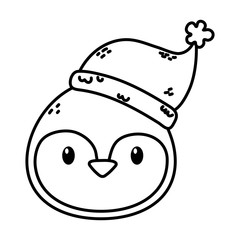 penguin face with hat celebration merry christmas thick line