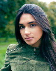 Young cute smiling woman in green park , lifestyle concept happy people