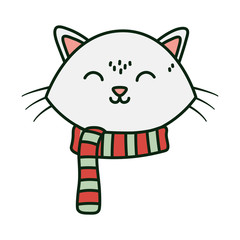 cute cat face with scarf celebration merry christmas