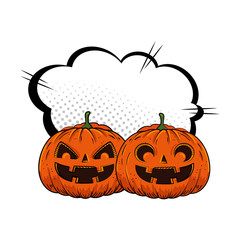 halloween pumpkins with cloud pop art style vector illustration design