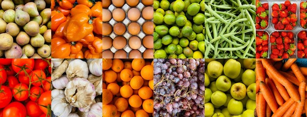 Lovely healthy vegetables and fruit together in a collage