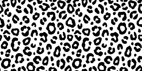 Deurstickers Zwart wit Zwart-wit luipaard naadloos patroon. Mode stijlvolle vector textuur.