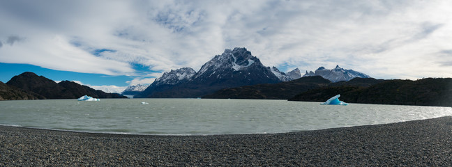 Panorama of Glacier Grey and Paine Grande in Torres del Paine National Park, Patagonia Chile