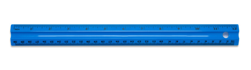 Blue plastic school ruler isolated on a white background