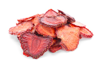 Tasty dried strawberries on white background