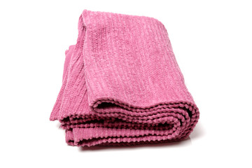 Stacked linen Sofa mats on white background