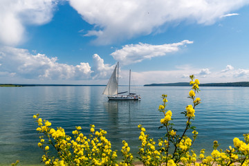 Yacht sails along the Angara