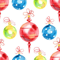 Seamless pattern with Christmas and New Year elements. Watercolor illustration.