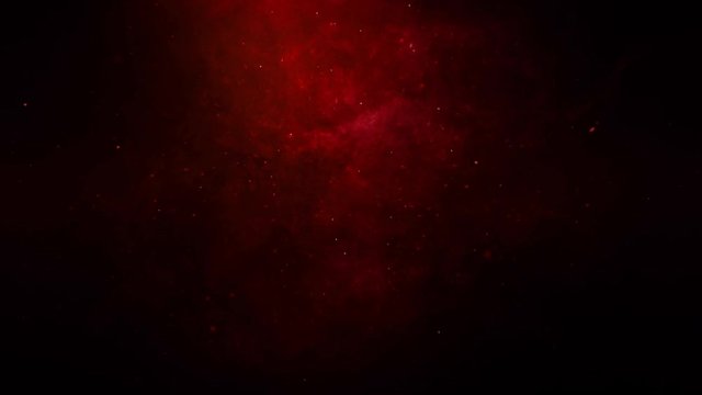 Smoke and Debris Space Flight Red 4K Loop features a camera view flying slowly through a red space like environment with particle lights and smoke in a loop