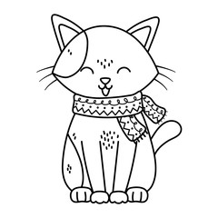 cat with scarf tongue out celebration merry christmas thick line