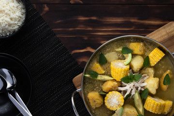 Chicken soup with potato and corn