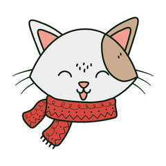 cute cat face with scarf tongue out celebration merry christmas