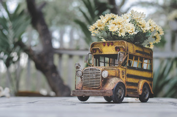  Flower handmade on truck old vintage background 