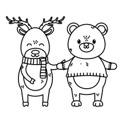 polar bear and deer celebration merry christmas thick line