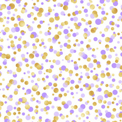 Purple and Gold Confetti Seamless Pattern - Cute purple and gold confetti repeating pattern design