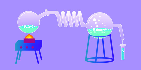 Research laboratory. The process of obtaining a chemical. Vector illustration.