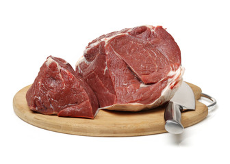 huge red meat chunk isolated over white background 