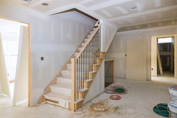 Interior construction of housing project with molding installed