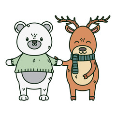 Obraz premium polar bear and deer celebration merry christmas