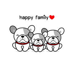 Cute mother father and baby dog.  Happy animal family cartoon vector illustration. 