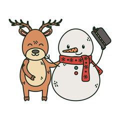 reindeer and snowman with hat celebration merry christmas