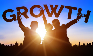 Achievement and Business Goal Success Concept - Creative business people with icon graphic...
