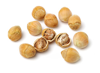 Hazelnuts on white background 