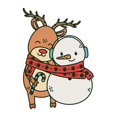 reindeer and snowman with scarf celebration merry christmas