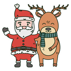 santa and reindeer with scarf celebration merry christmas