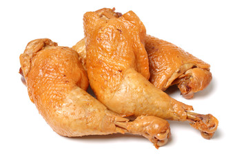 grilled chicken leg  on white background 